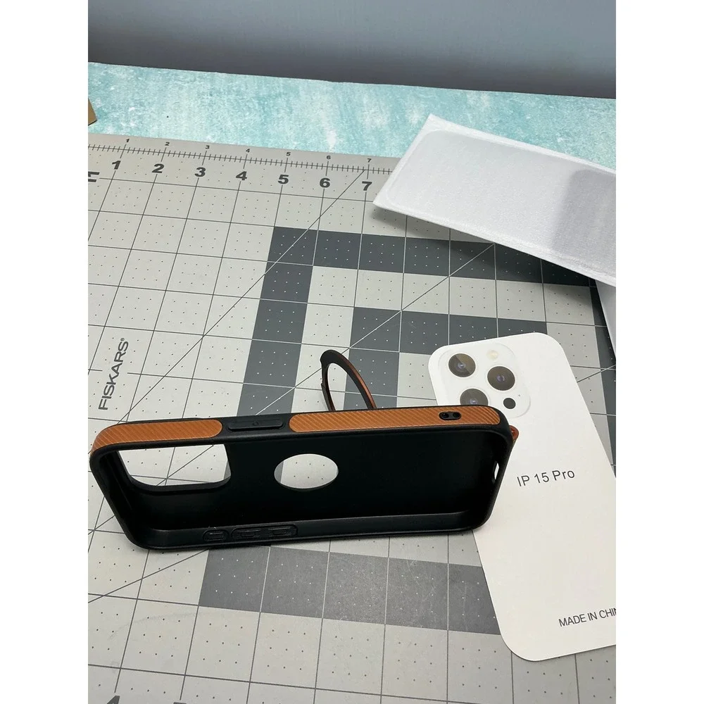 iPhone 15 Pro Brown Leather Case with Ring Stand and Magnetic‎ Mount